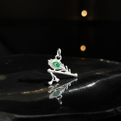 Pure Silver Flute Pendant with Morpankh Detailing