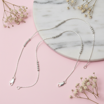 Pure Silver Bead Flow Chain Lightweight Modern Indian Anklet