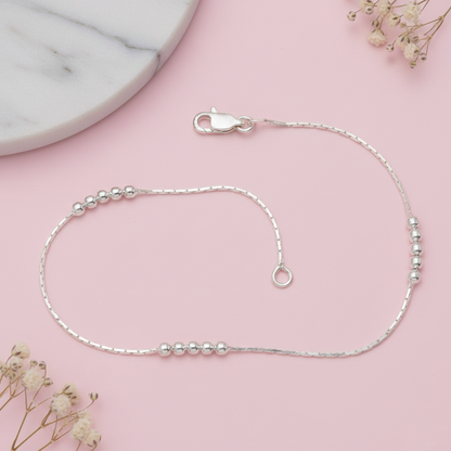 Pure Silver Bead Flow Chain Lightweight Modern Indian Anklet