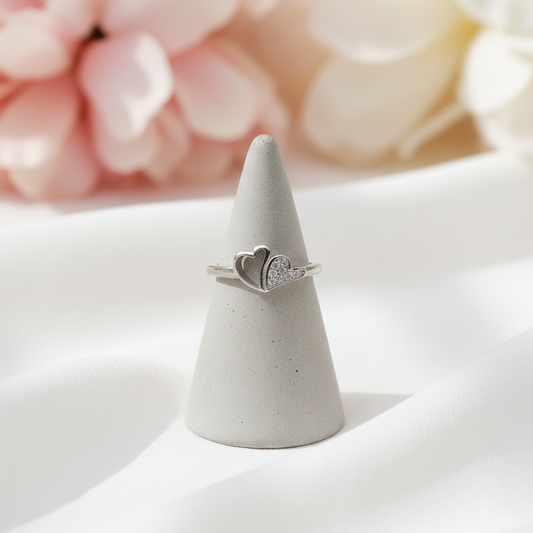 Pure Romance: Silver Ring with a Stunning Heart Accent.