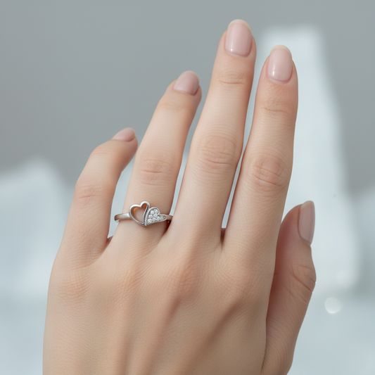 Pure Romance: Silver Ring with a Stunning Heart Accent.
