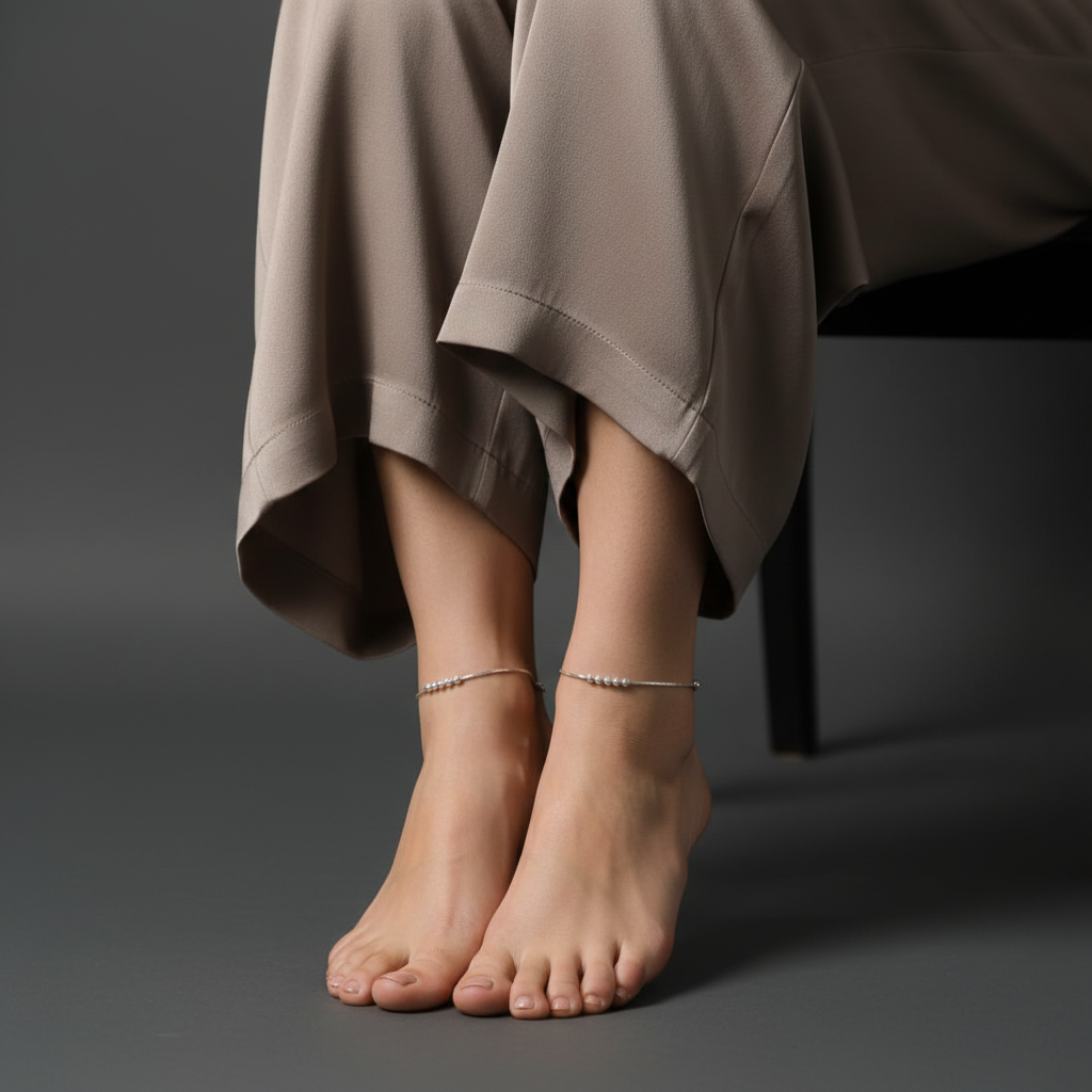 Pure Silver Bead Flow Chain Lightweight Modern Indian Anklet