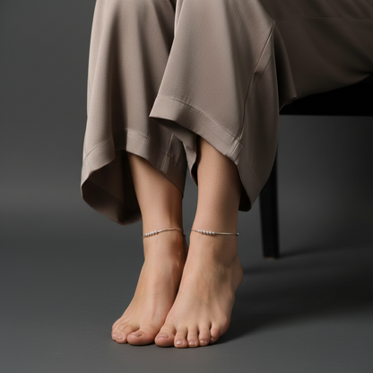 Pure Silver Bead Flow Chain Lightweight Modern Indian Anklet