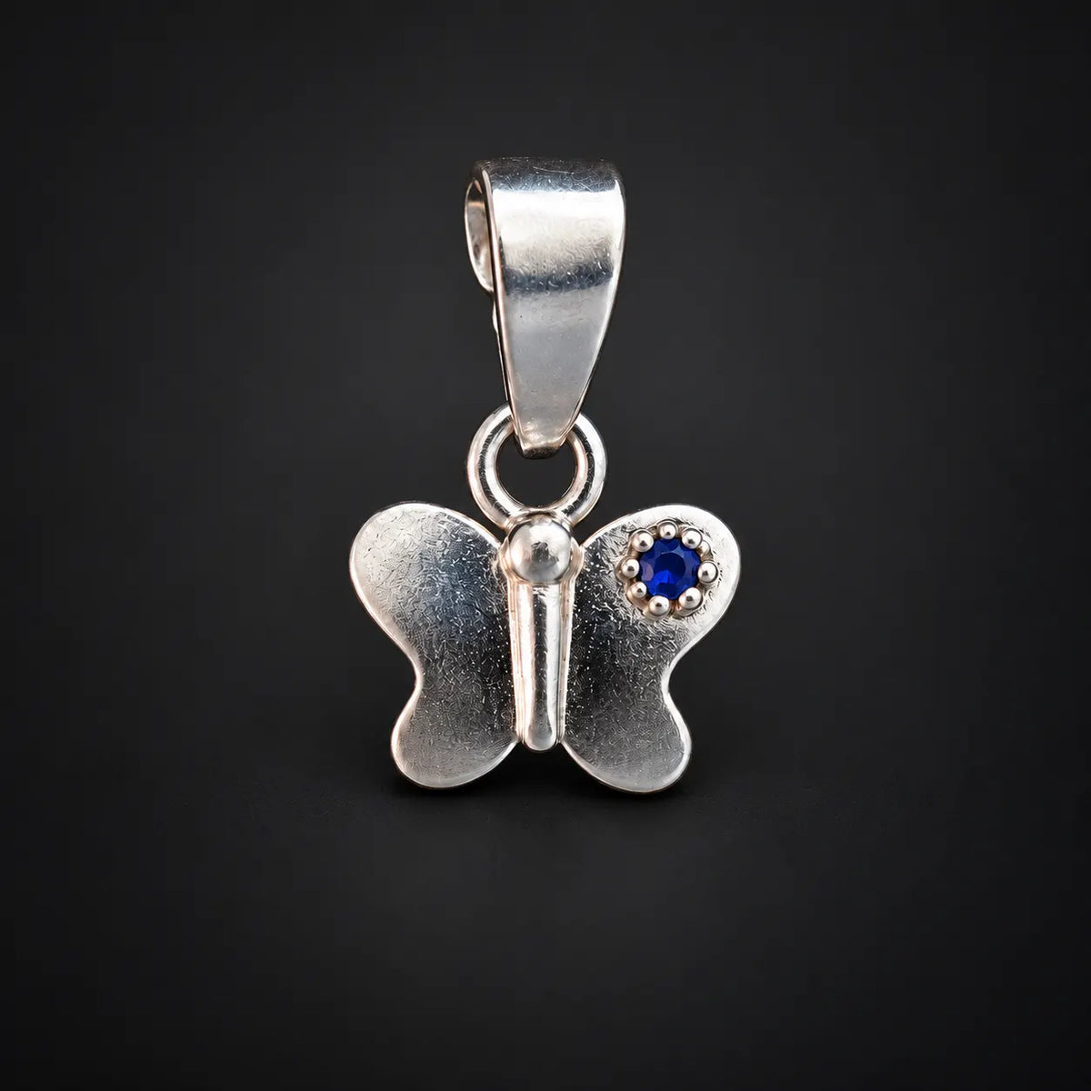 Pure Silver Butterfly Pendant with Blue Stone Detailing