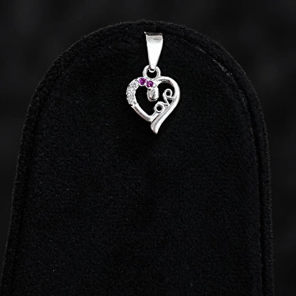 Pure Silver Heart Love Pendant with Pink and White Stone Detailing