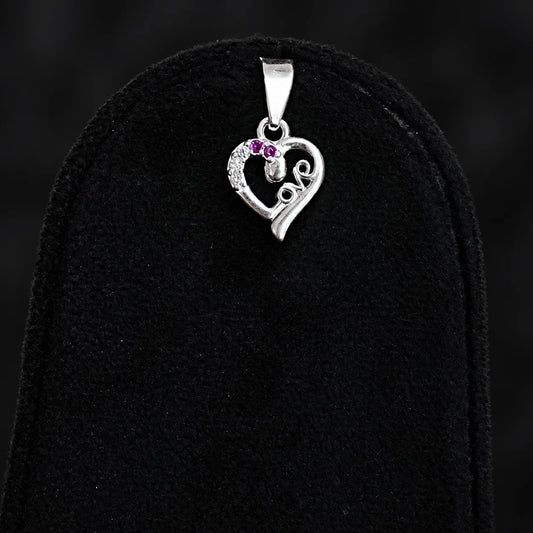 Pure Silver Heart Love Pendant with Pink and White Stone Detailing