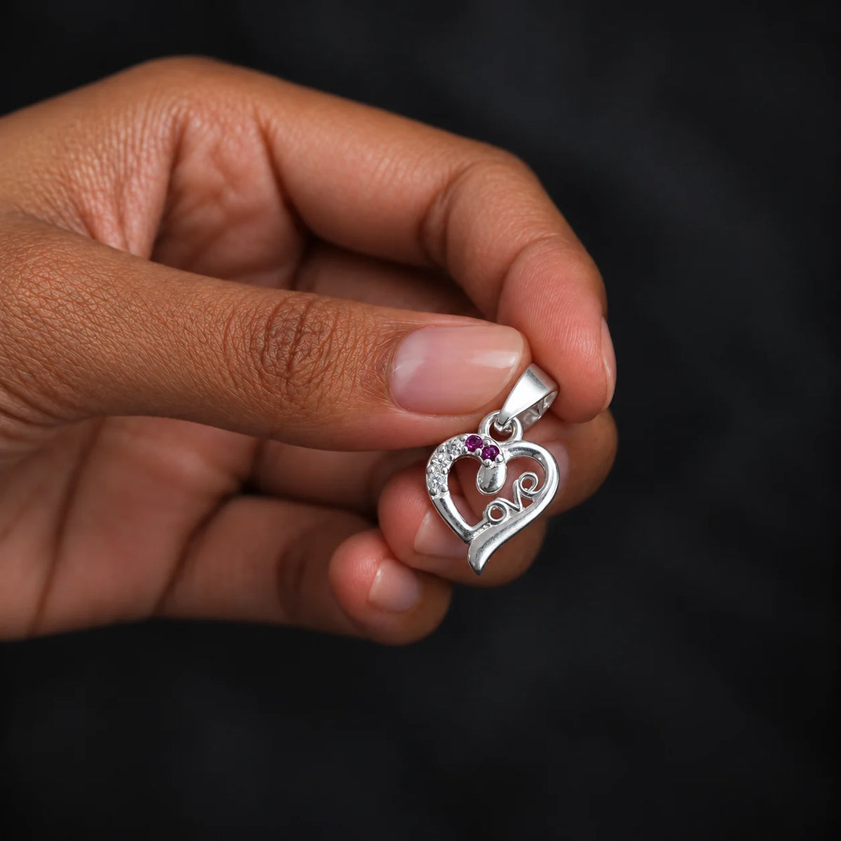 Pure Silver Heart Love Pendant with Pink and White Stone Detailing