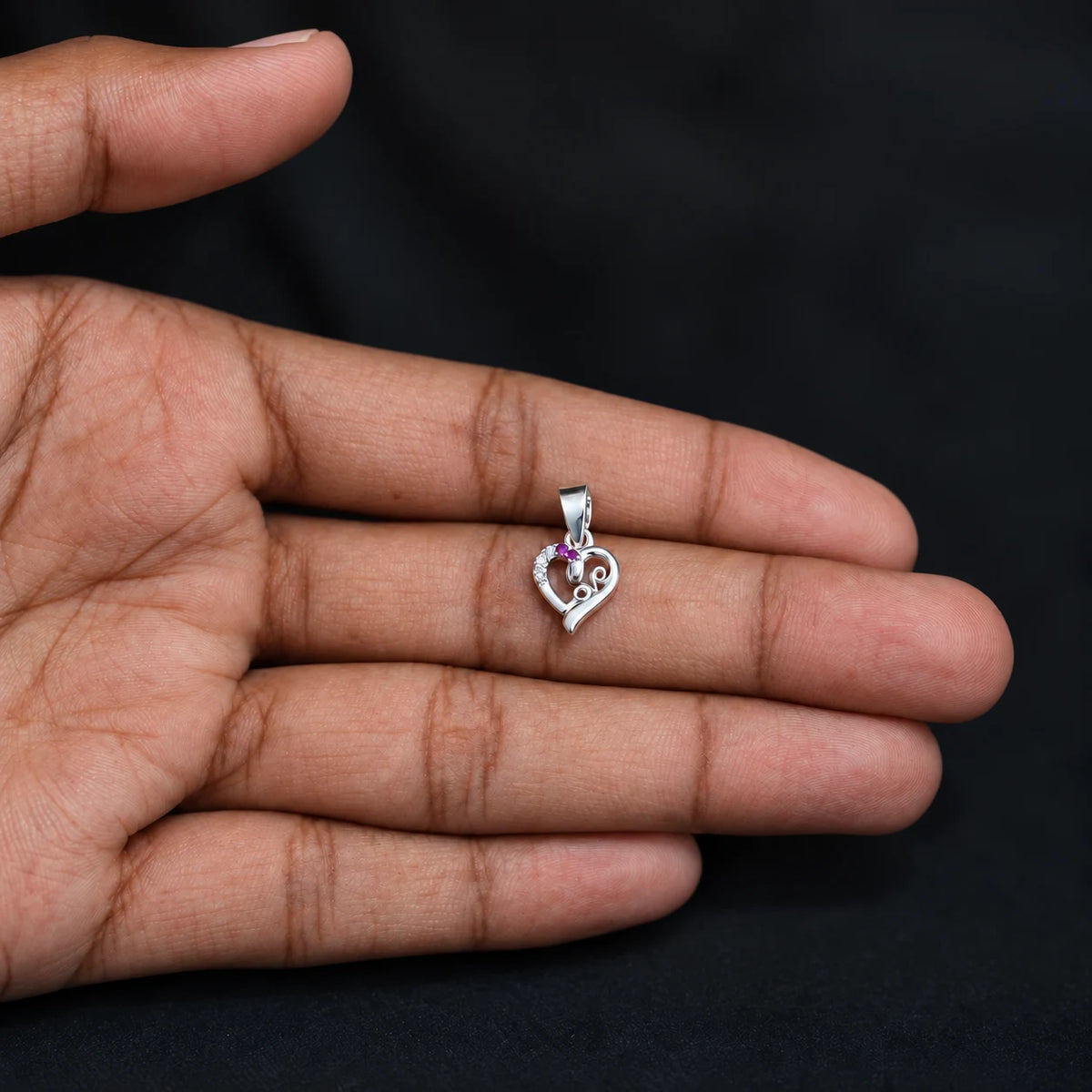 Pure Silver Heart Love Pendant with Pink and White Stone Detailing