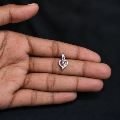 Pure Silver Heart Love Pendant with Pink and White Stone Detailing