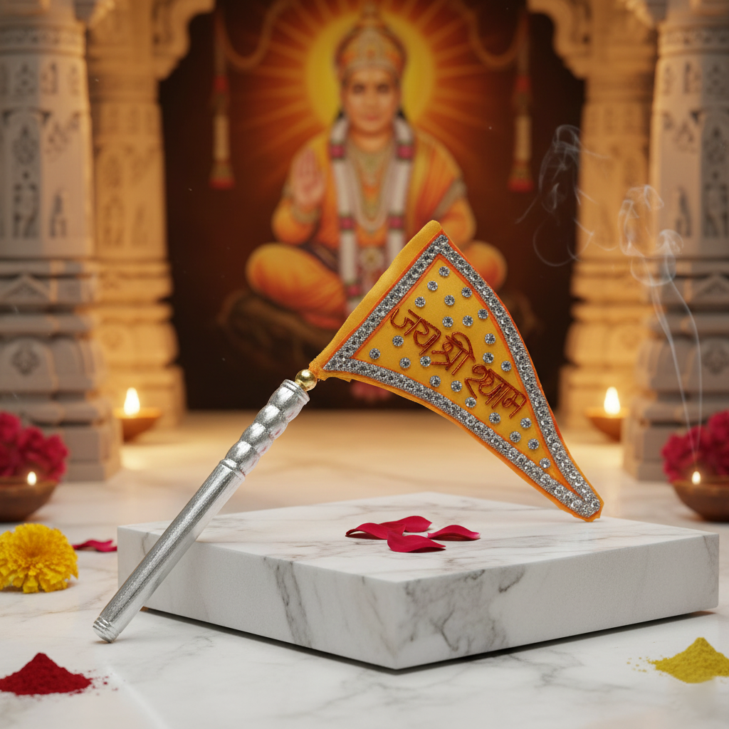 Pure Silver Jai Shree Shyam Baba Nishaan Flag Dhwaja For Worship
