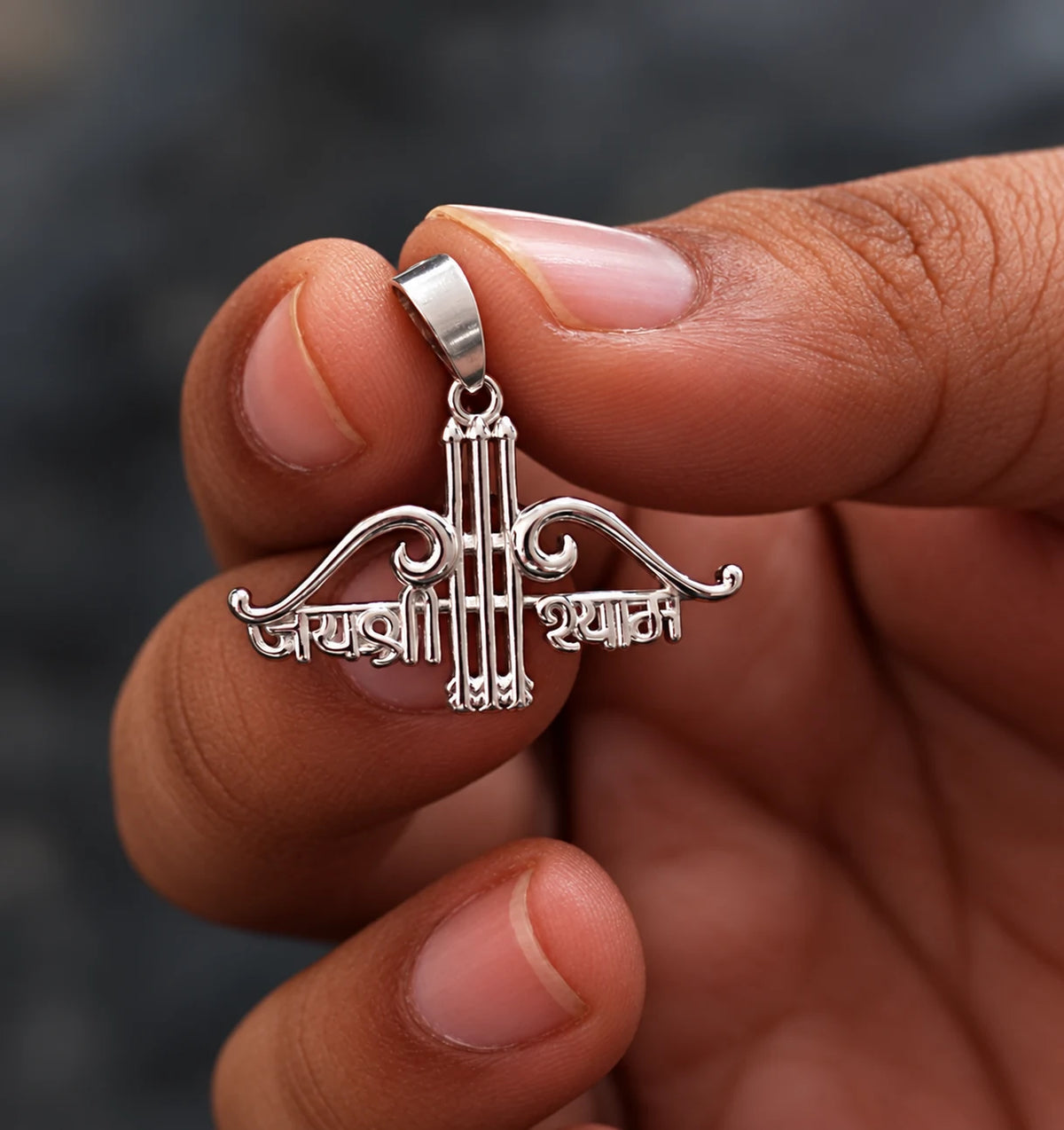 Pure Silver Jai Shree Shyam Pendant with Elegant Engraved Detailing