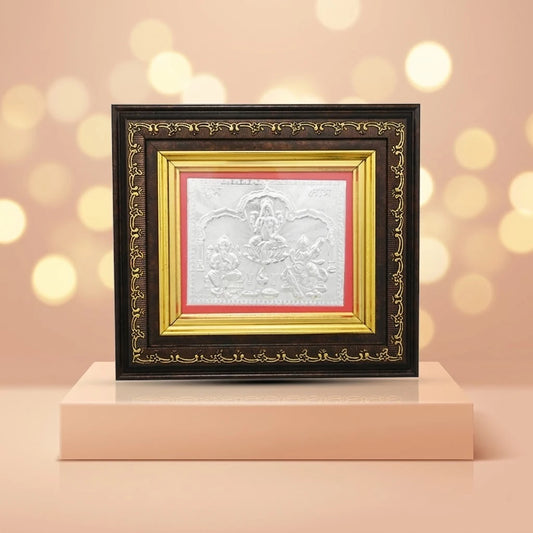 Pure Silver Lakshmi Saraswati Ganesha Photo Frame