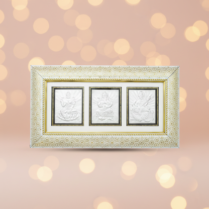 Pure Silver Laxmi Ganesh Saraswati Frame Attract Wealth, Prosperity & Abundance