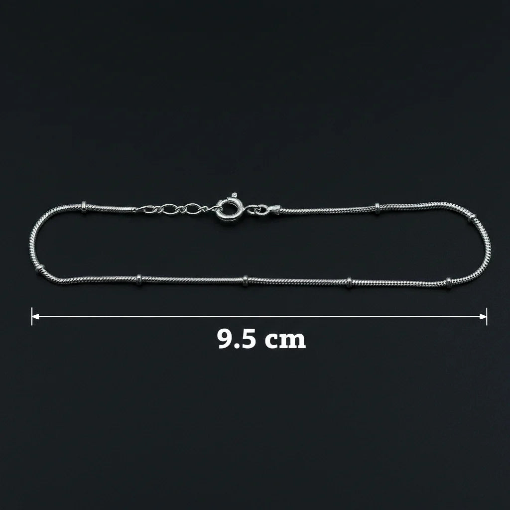 Pure Silver Snake Chain Bracelet with Bead Spacers for Women
