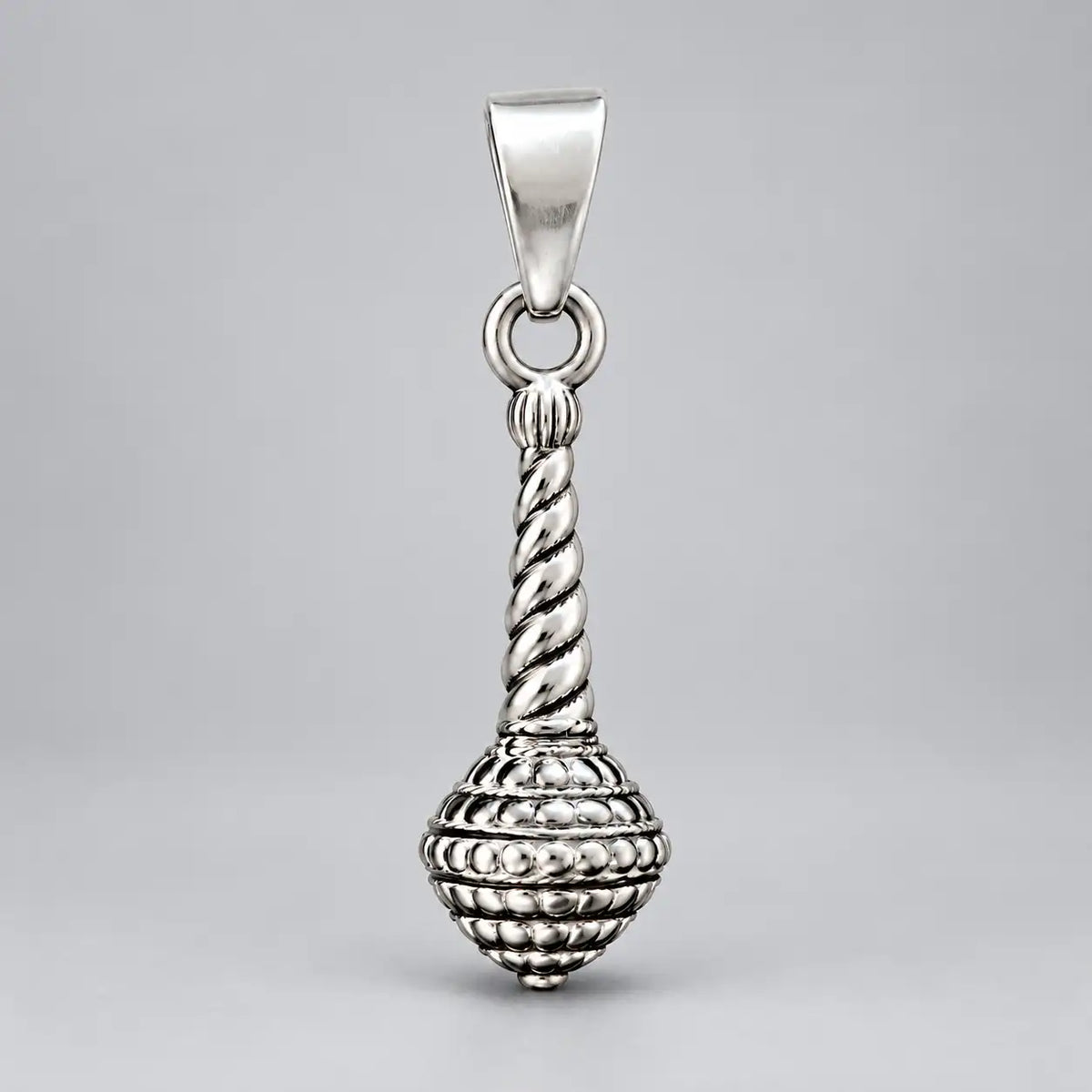 Pure Silver Spiral Ball Pendant with Intricate Beaded Detailing