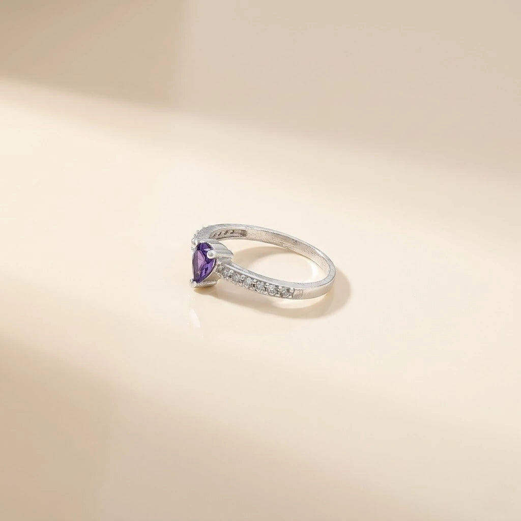 Purple Gemstone Silver Ring For Girls