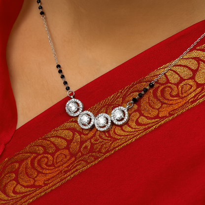 Quad Solitaire Silver Mangalsutra with Black Beads