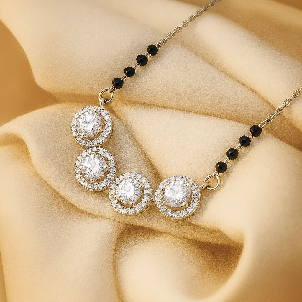 Quad Solitaire Silver Mangalsutra with Black Beads