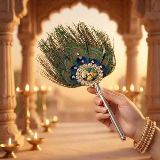 Radha Krishna Morpankh with Silver Handle