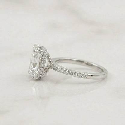 Radiant Cut Solitaire Diamond Halo Ring with Pavé Band 
