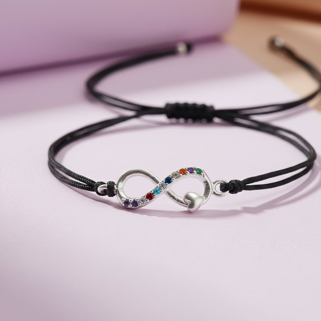 Rainbow Infinity Silver Thread Anklet