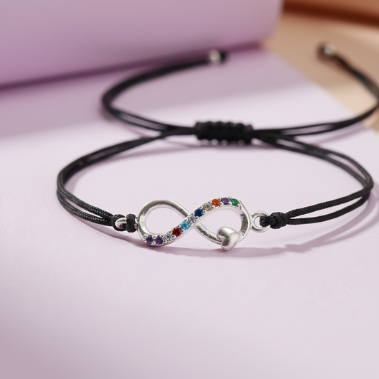 Rainbow Infinity Silver Thread Anklet