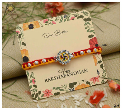 Silver Rakhi featuring a sparkling CZ-studded Swastik sign, perfect for him.