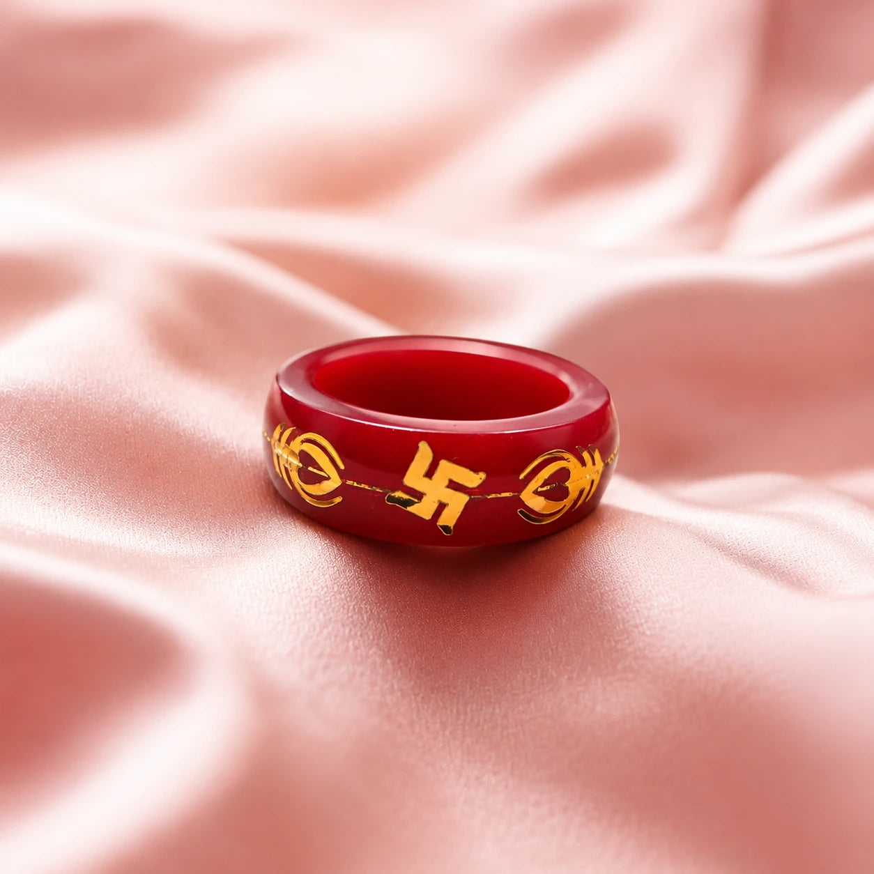 Red Hindu Swastika Spiritual Ring – Auspicious Religious Symbol Band