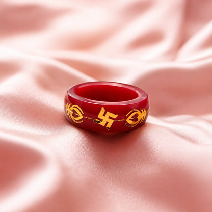 Red Hindu Swastika Spiritual Ring – Auspicious Religious Symbol Band