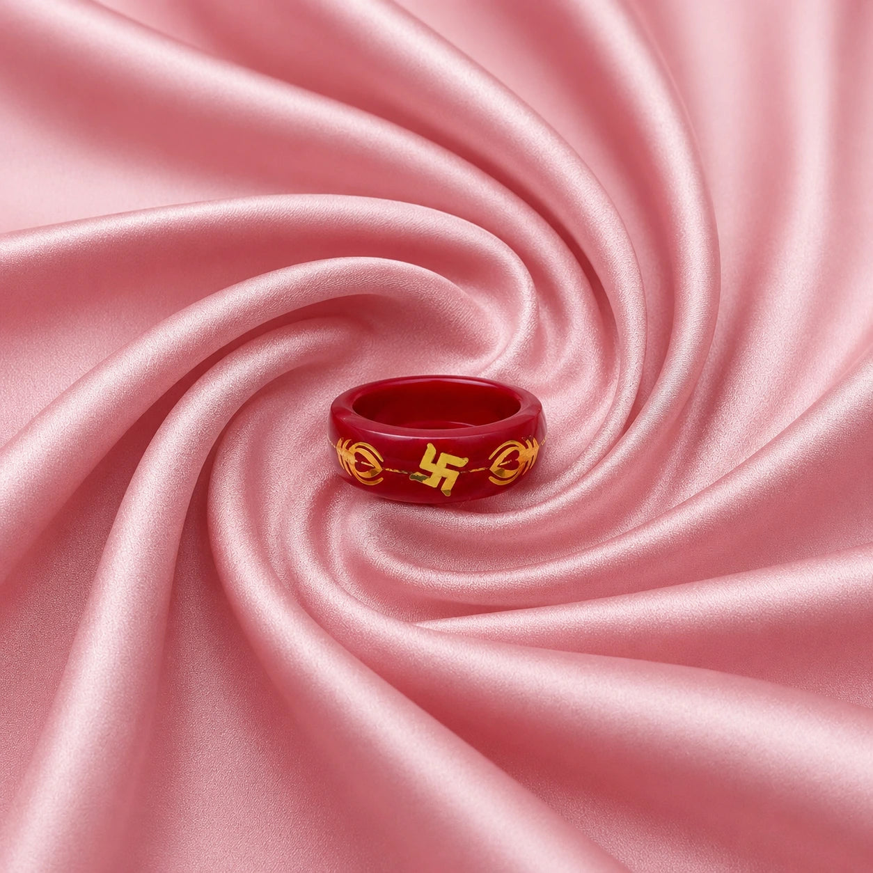 Red Hindu Swastika Spiritual Ring – Auspicious Religious Symbol Band
