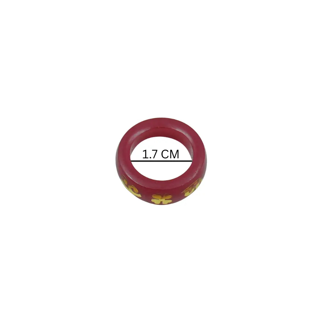 Red Resin Lucky Clover Ring with Gold Inlay – Vintage Minimalist Band Ring