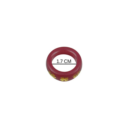 Red Resin Lucky Clover Ring with Gold Inlay – Vintage Minimalist Band Ring