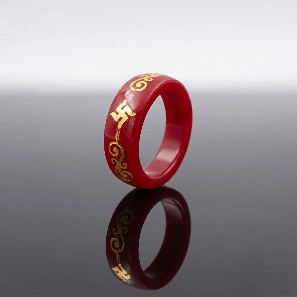 Red Swastika Symbol Ring – Traditional Lucky Charm Resin Band