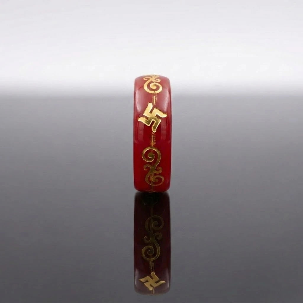 Red Swastika Symbol Ring – Traditional Lucky Charm Resin Band