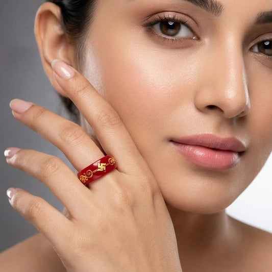 Red Swastika Symbol Ring – Traditional Lucky Charm Resin Band