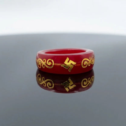 Red Swastika Symbol Ring – Traditional Lucky Charm Resin Band