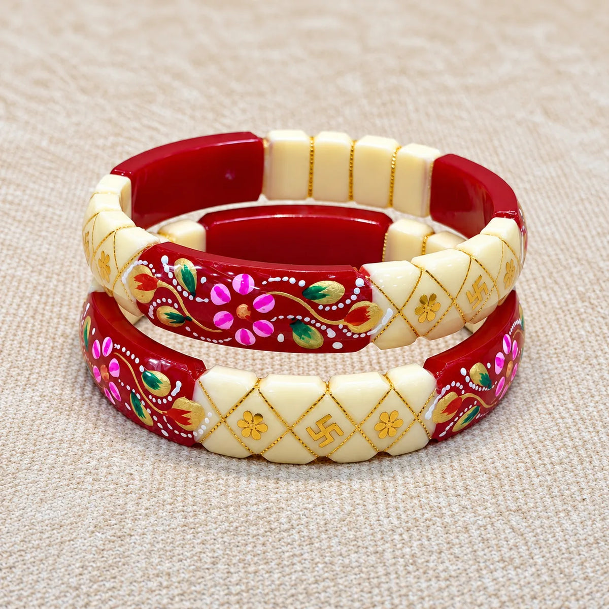 Red_Cream_Traditional_Floral_Designer_Bangles