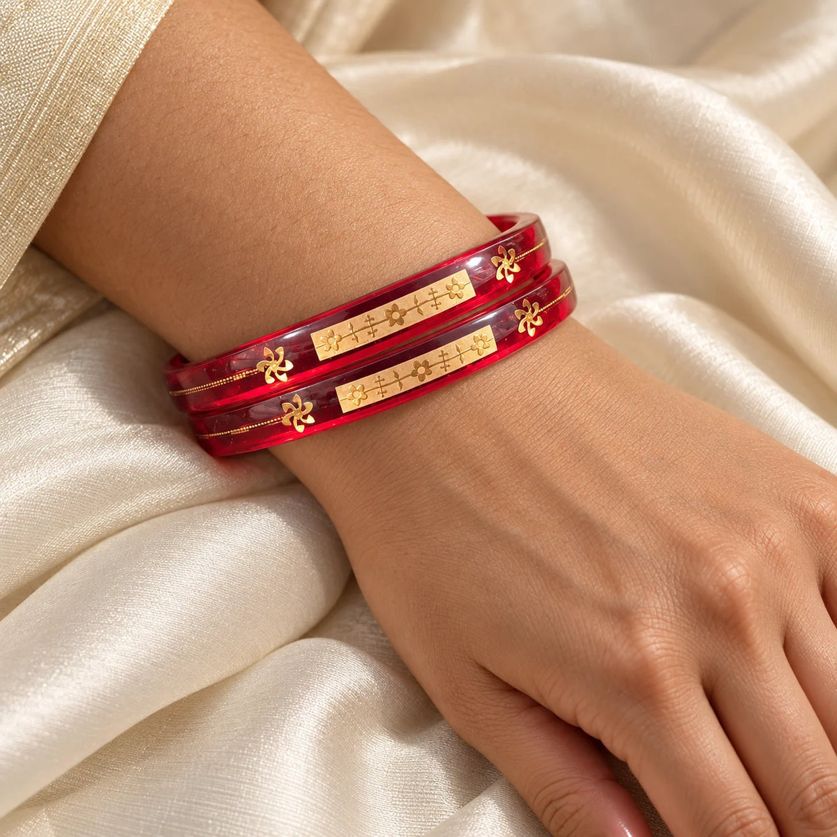 Red Designer Bangles with Elegant Golden Floral & Geometric Motifs