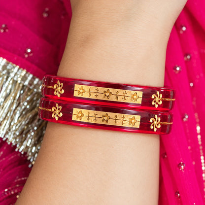 Red Designer Bangles with Elegant Golden Floral & Geometric Motifs