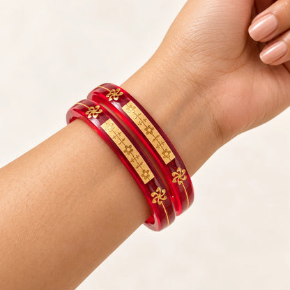 Red Designer Bangles with Elegant Golden Floral & Geometric Motifs