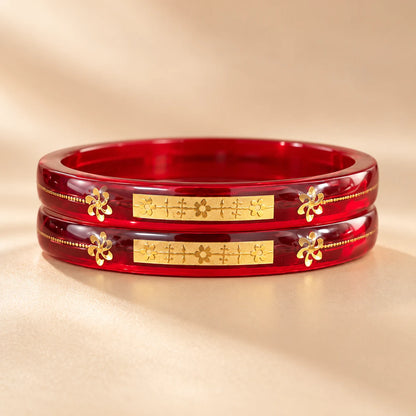 Red Designer Bangles with Elegant Golden Floral & Geometric Motifs