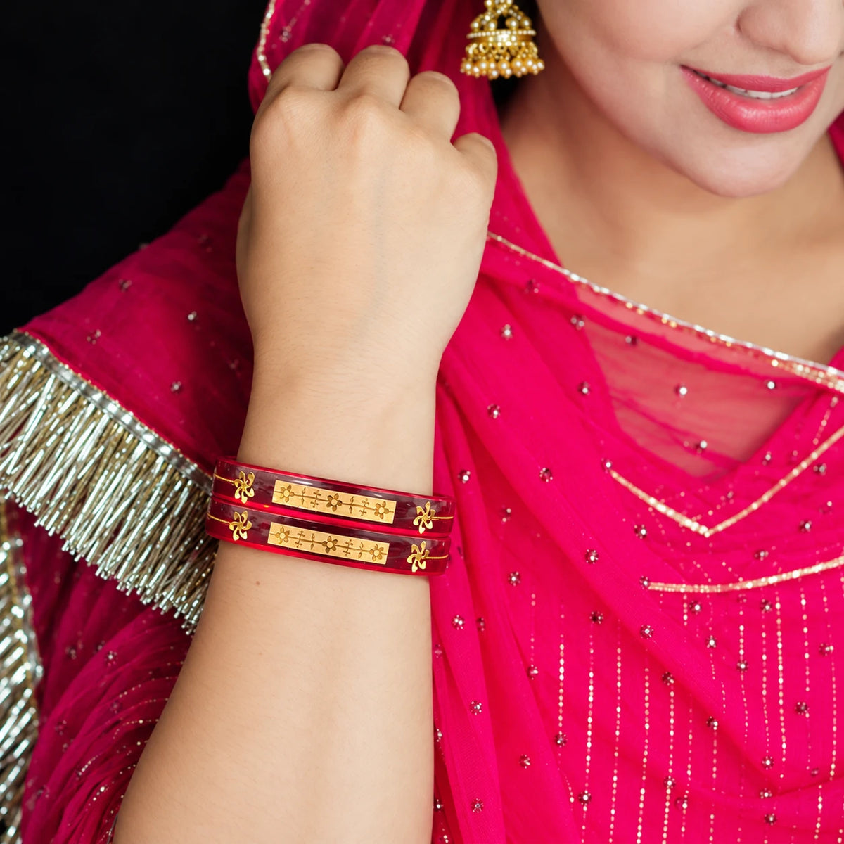 Red Designer Bangles with Elegant Golden Floral & Geometric Motifs