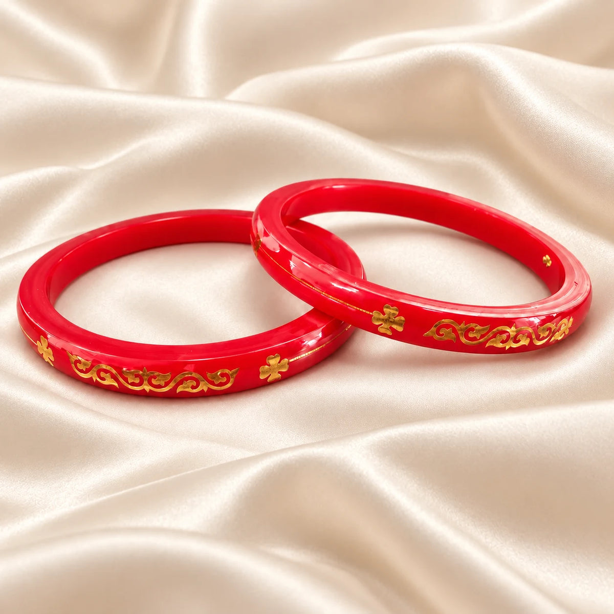 Red Designer Bangles with Elegant Golden Floral & Scroll Motifs