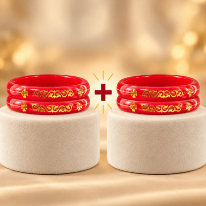 Red Designer Bangles with Elegant Golden Floral & Scroll Motifs
