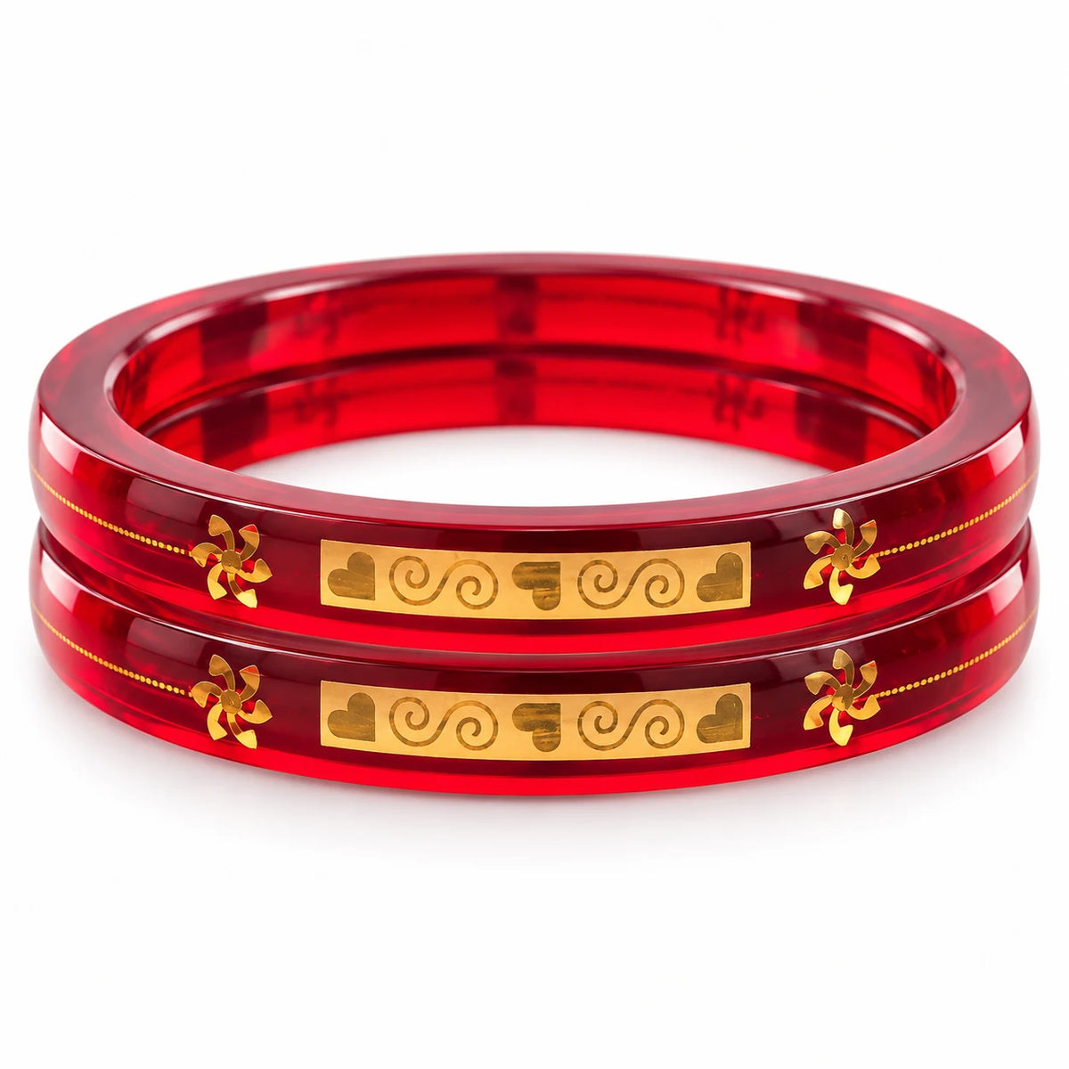 Red Designer Bangles with Elegant Golden Swirl & Floral Motifs