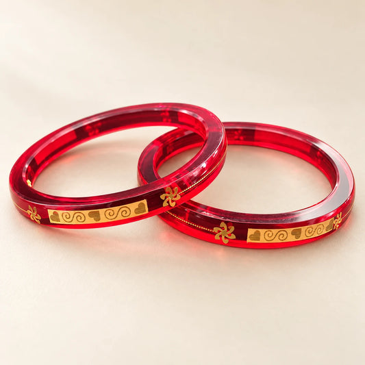 Red Designer Bangles with Elegant Golden Swirl & Floral Motifs