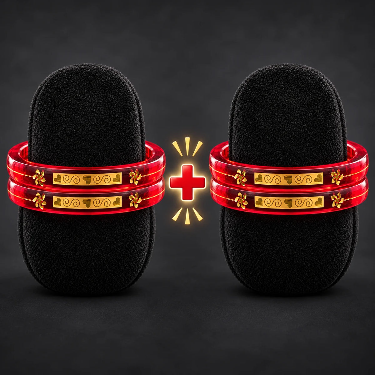 Red Designer Bangles with Elegant Golden Swirl & Floral Motifs
