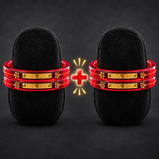 Red Designer Bangles with Elegant Golden Swirl & Floral Motifs
