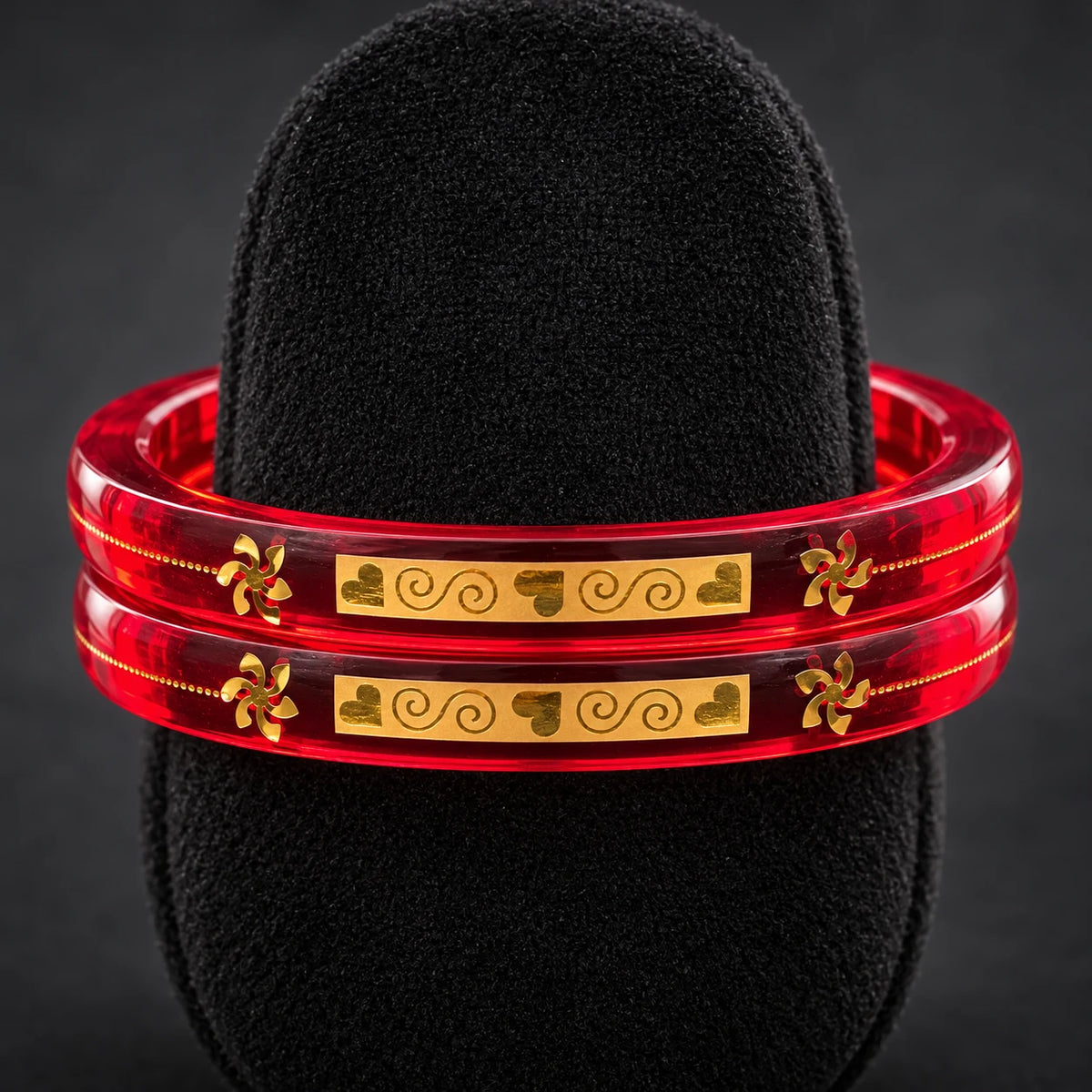 Red Designer Bangles with Elegant Golden Swirl & Floral Motifs
