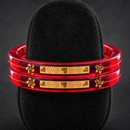 Red Designer Bangles with Elegant Golden Swirl & Floral Motifs